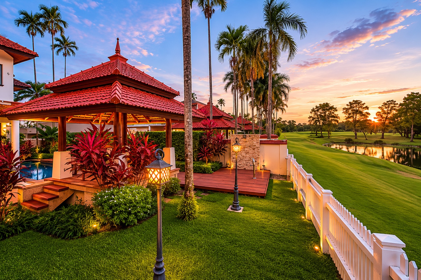 Laguna Links Villa golf frontage sunset, Laguna Phuket